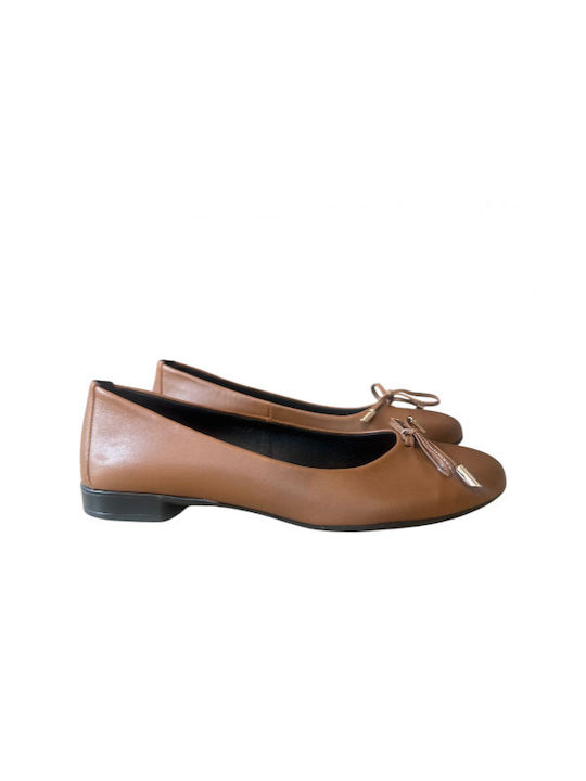 Leder Damen Ballerinas Tabac Braun