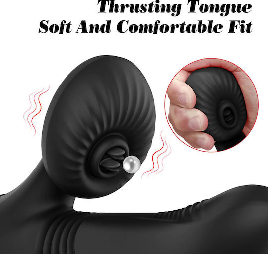 Silicone Vibrator 7 Powerful Modes Licking Thrusting Heating Black