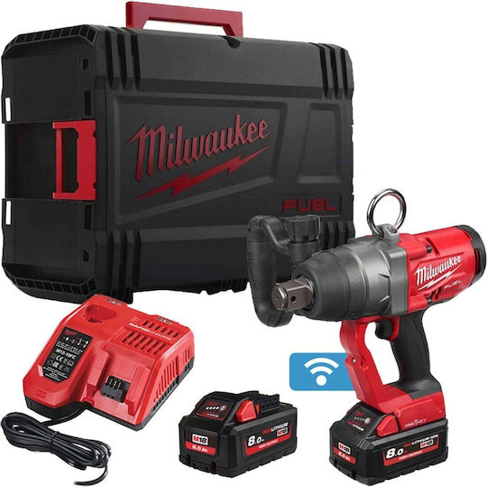 Milwaukee M18 ONEFHIWF1-802X Μπουλονόκλειδο Μπαταρίας 18V 2x8Ah με Υποδοχή 1"
