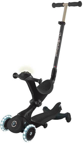 Globber Kids Scooter Foldable Globber Go Up Deluxe Lights 360° 3-Wheel with Seat for 15+ Months Black