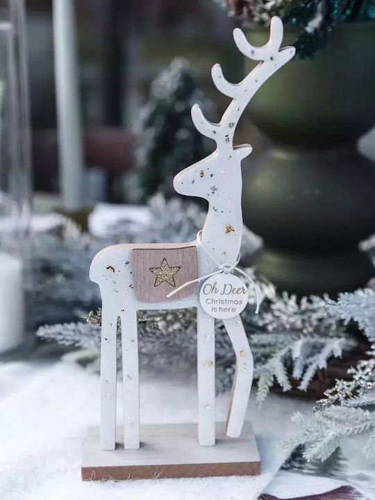 Beauty Home Christmas Wooden Figure Reindeer White Height 25cm