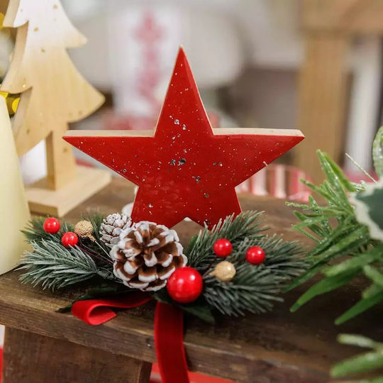 Beauty Home Wood Christmas Decorative Pendant Star 10.5x1.5x10.5cm Red