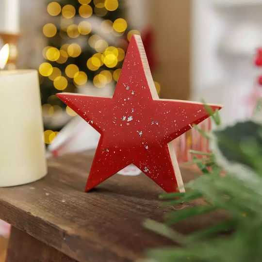 Beauty Home Wood Christmas Decorative Pendant Star 10.5x1.5x10.5cm Red