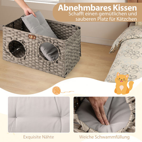 Costway Foldable Cat House Pe-rattan Seat & Lock 60x35x35 cm Pv10294gr