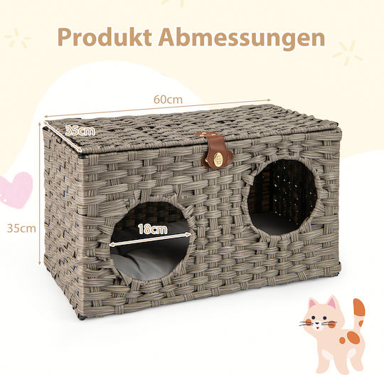 Costway Foldable Cat House Pe-rattan Seat & Lock 60x35x35 cm Pv10294gr