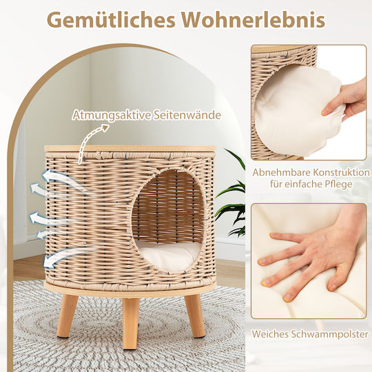 2 Etagen Bambus Katzenbett mit Abnehmbaren Plüschmatten & 2 Katzenlöchern Katzenschlafplatz