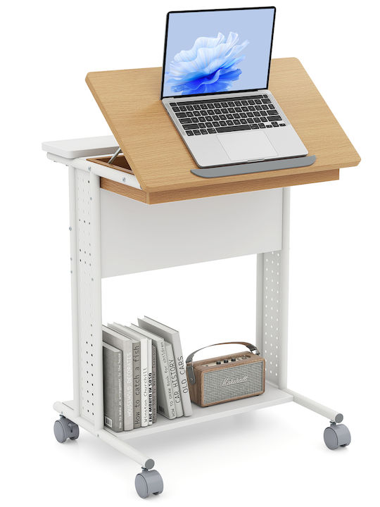 Computer Office Wooden Natural Color with Metal Legs 60x50x75cm