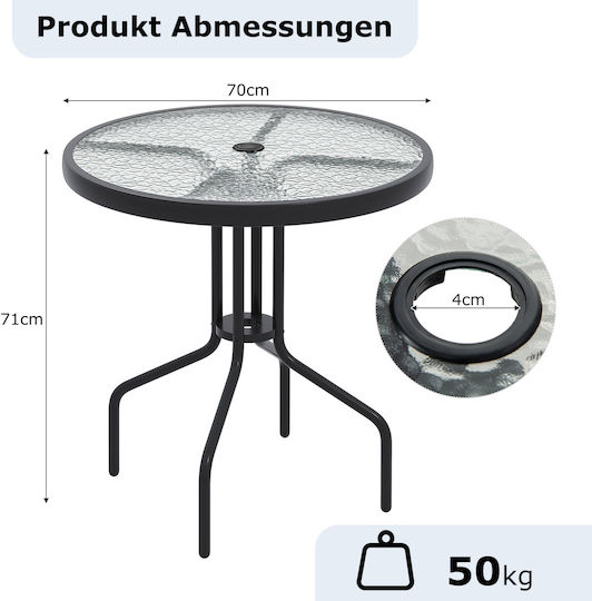 Sitting Room Outdoor Table with Glass Surface and Metal Frame Natural 70x70x71cm
