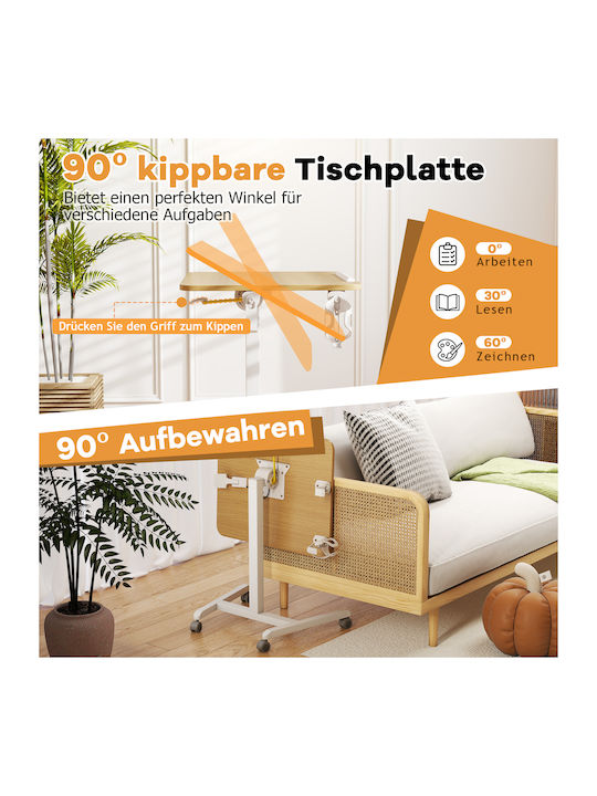 Masă Laterală Rectangulară Metalică Pliabilă Cu Roți Bej M60xL48xH76cm