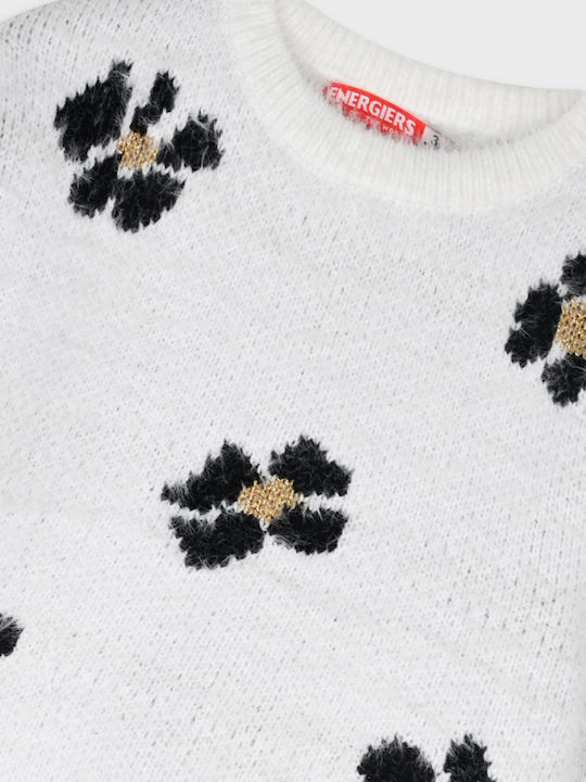 Energiers Kids' Sweater Long Sleeve Off White Knitted Blouse With Flowers Energiers Kids' Sweater Long Sleeve Off White Knitted Blouse With Flowers