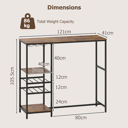 Table Kitchen Wooden with Metal Frame Brown 121x41x105.5cm