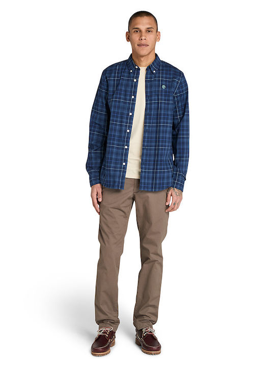 Long-sleeved Cotton Shirt Checked Blue