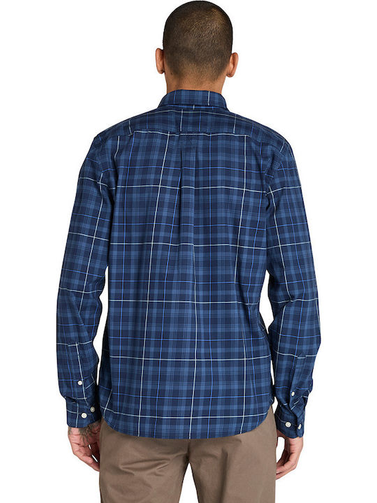 Long-sleeved Cotton Shirt Checked Blue