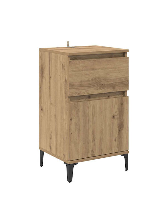 Wooden Bedside Tables with Metal Legs Brown Oak 2 Pieces 40x35x70cm