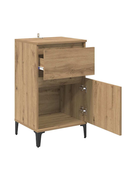 Wooden Bedside Tables with Metal Legs Brown Oak 2 Pieces 40x35x70cm
