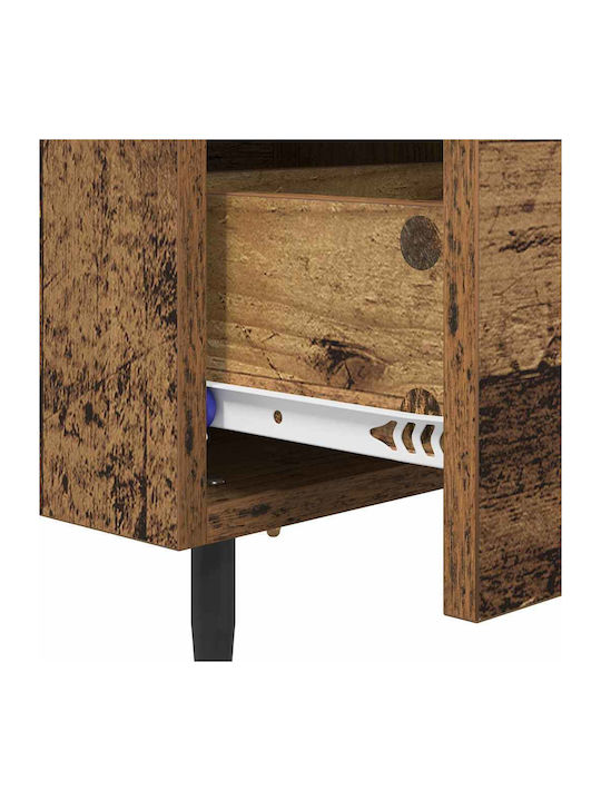 Bedside Table Wooden with Metal Legs Old Wood 40x35x47.5cm