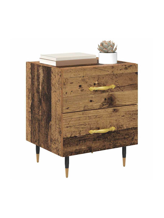 Bedside Table Wooden with Metal Legs Old Wood 40x35x47.5cm