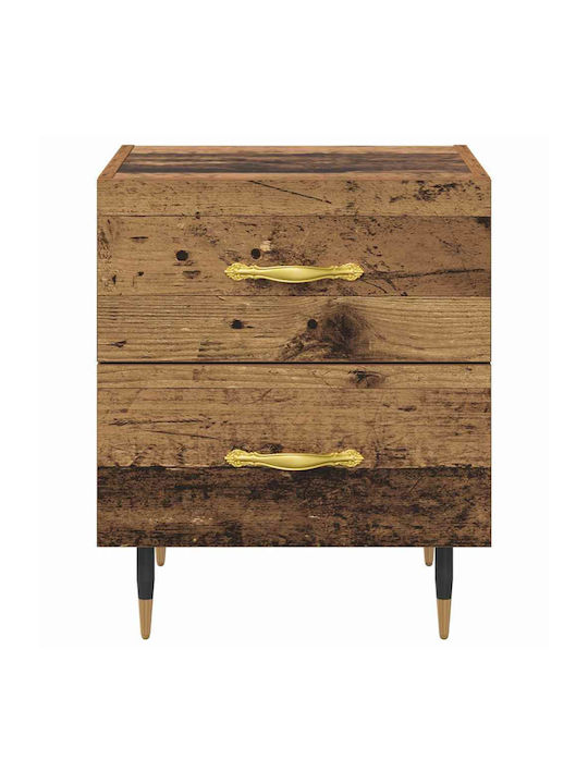 Bedside Table Wooden with Metal Legs Old Wood 40x35x47.5cm