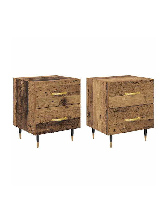 vidaXL Bedside Tables Wooden with Metal Legs Old Wood 2 Pieces 40x35x47.5cm