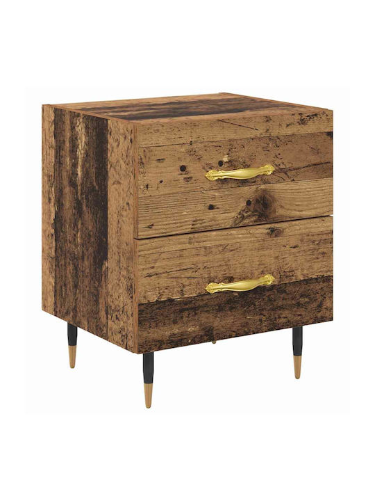 vidaXL Bedside Tables Wooden with Metal Legs Old Wood 2 Pieces 40x35x47.5cm