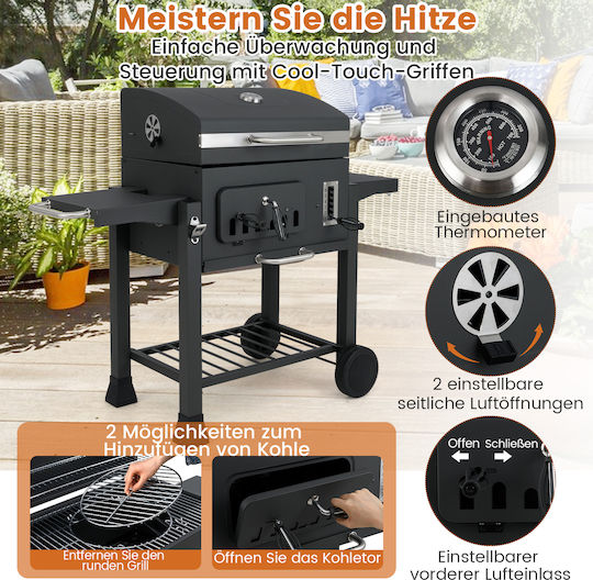 Costway Grătar cu Cărbuni cu Capac și Termometru 54cmx41cm