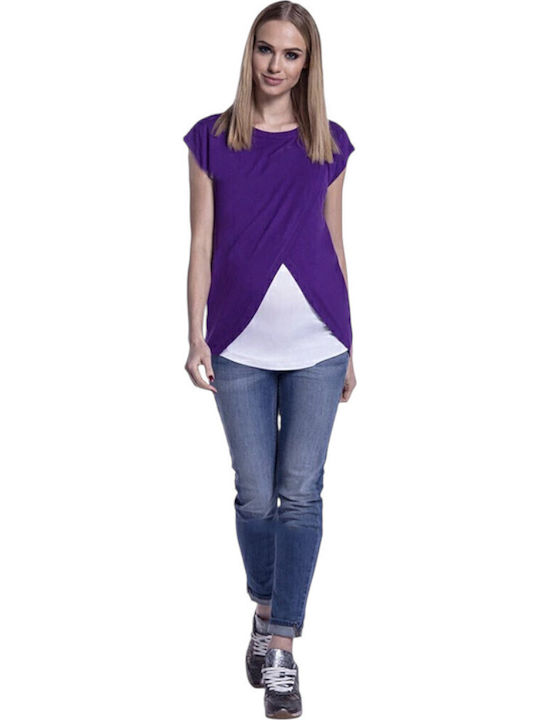 Purple White Short Sleeve Maternity Nursing Top Queen Mother