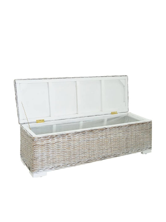 vidaXL Cutie de depozitare pentru exterior Rattan Alb L110xW35xH35buc