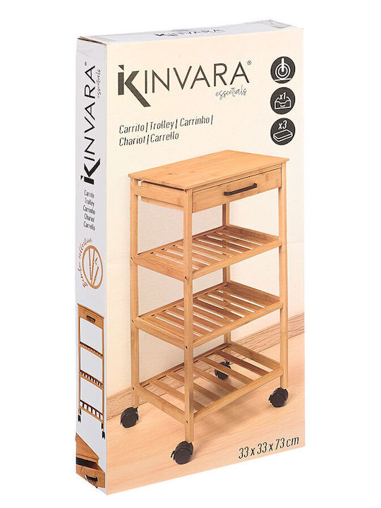 Kinvara Troleu De Bucătărie Din Lemn Cu 4 Locuri Bej 33x33x73cm