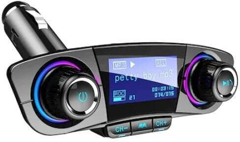 Multifunctional Car Kit Hands-Free Calling Bluetooth FM Transmitter MP3 Radio Car Charger Dual USB TF Card Black