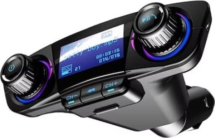 Multifunctional Car Kit Hands-Free Calling Bluetooth FM Transmitter MP3 Radio Car Charger Dual USB TF Card Black