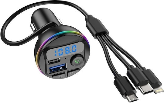 Auto FM-Transmitter Car Charger Mp3 Player Schnelles Laden USB Port Typ-C 20W Bluetooth 3 Ladeanschlüsse Schwarz