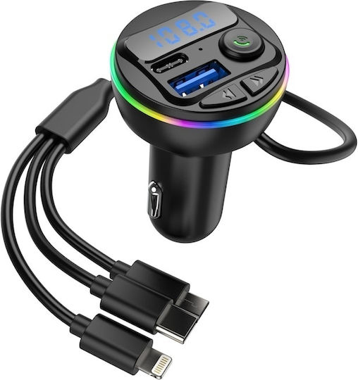 Auto FM-Transmitter Car Charger Mp3 Player Schnelles Laden USB Port Typ-C 20W Bluetooth 3 Ladeanschlüsse Schwarz