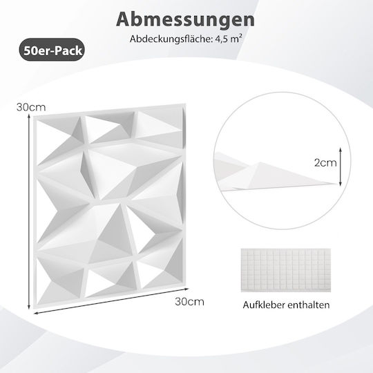 3D Wandpaneele aus PVC Weiß 30x30cm 50Stücke 3D Wandpaneele aus PVC Weiß 30x30cm 50Stücke