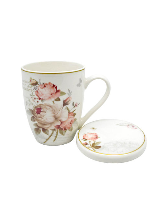 Mug from Porcelain with Lid Multicolored 340ml