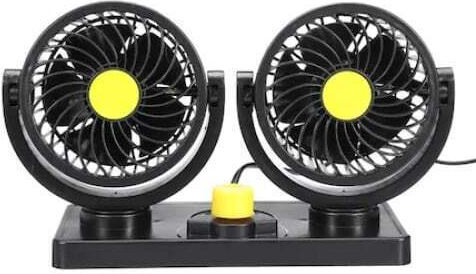 Double Car Fan 2 Speed Settings 10w Power 360° Rotation 2 M Cable Length Black