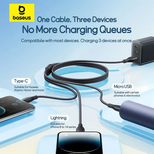 Baseus Fast USB to micro USB / Lightning / Type-C 1.3m 3.5A Cable (P10376303121-00)