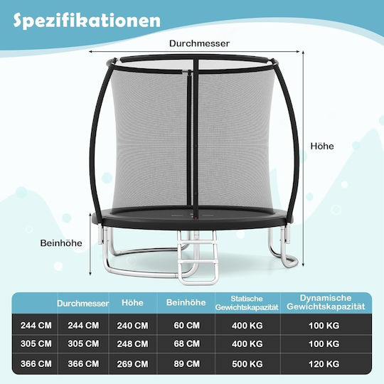 Costway Trampolin Kinder Durchmesser 305cm mit Leiter & Netz