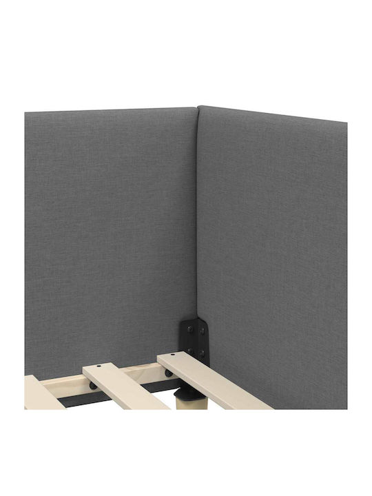 Pat Single Tapițat cu Material Gri Închis cu Plăci pentru Saltea 90x200cm