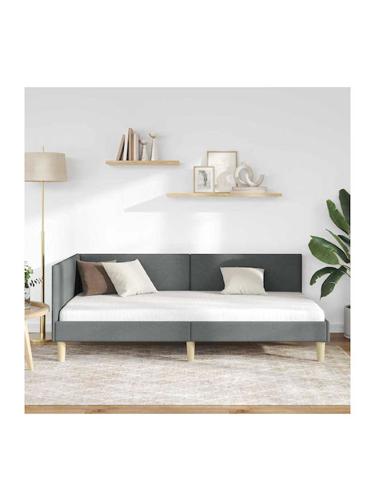 Pat Single Tapițat cu Material Gri Închis cu Plăci pentru Saltea 90x200cm