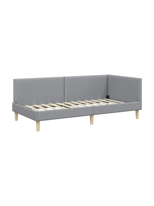 Single Bed Upholstered with Light Grey Fabric with Slats for Mattress 80x200cm