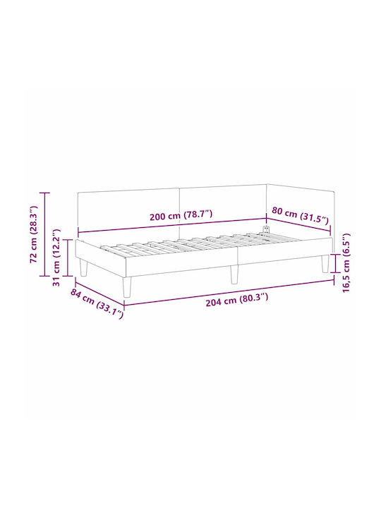 Single Bed Upholstered with Light Grey Fabric with Slats for Mattress 80x200cm