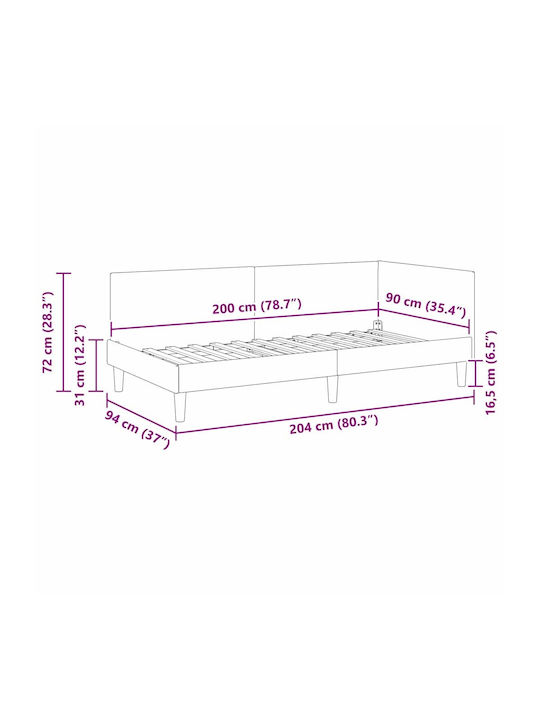 Pat Single Tapițat cu Material Gri Închis cu Plăci pentru Saltea 90x200cm