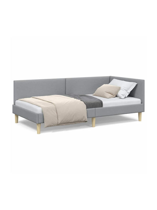 Single Bed Upholstered with Light Grey Fabric with Slats for Mattress 80x200cm