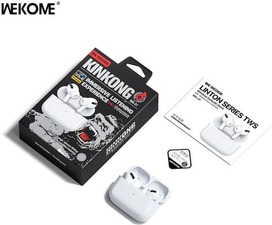 WK WS-21 In-ear Bluetooth Handsfree Ακουστικά με Θήκη Φόρτισης Λευκά