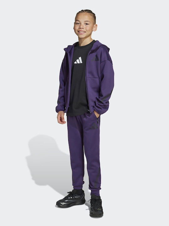 Athletic Kids Cardigan Sweatshirt Cotton with Hooded Purple