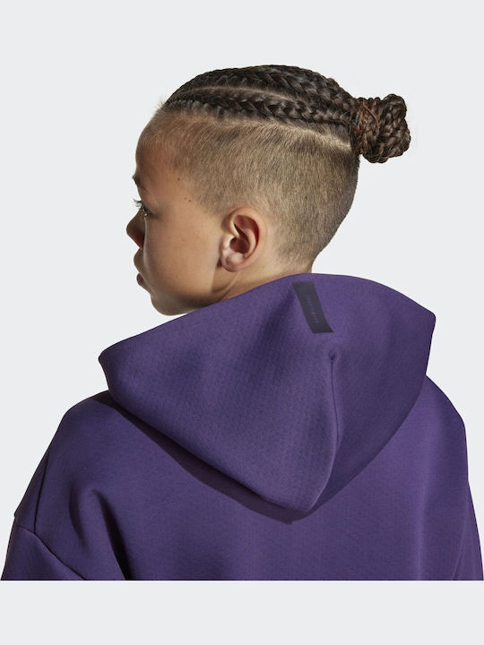 Athletic Kids Cardigan Sweatshirt Cotton with Hooded Purple