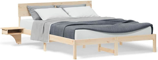 Double Bed Made of Solid Brown Wood with Slats for Mattress 160x200cm