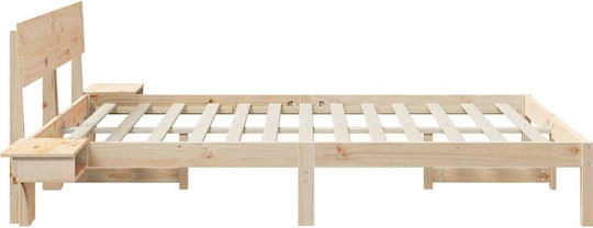 Double Bed Made of Solid Brown Wood with Slats for Mattress 160x200cm