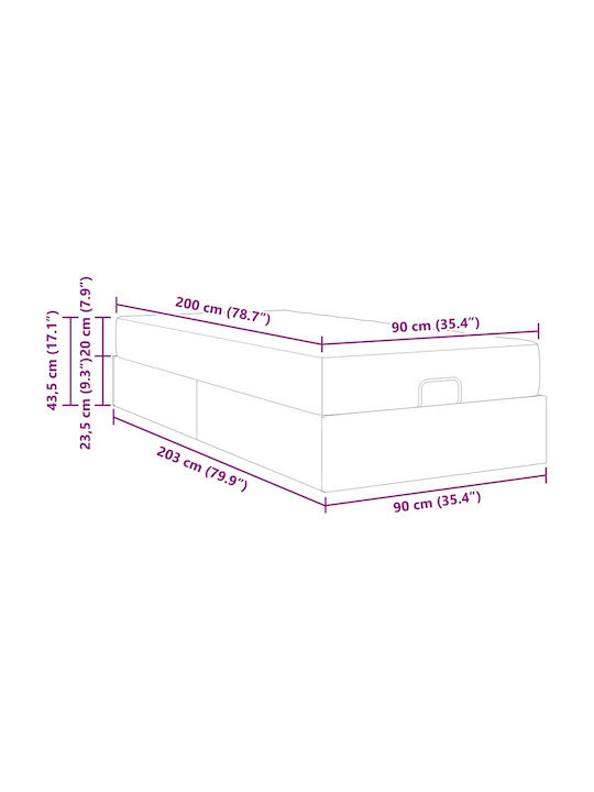 Betten Unterlage Einzel mit Stoff Dunkelgrau mit Matratze 90x200cm
