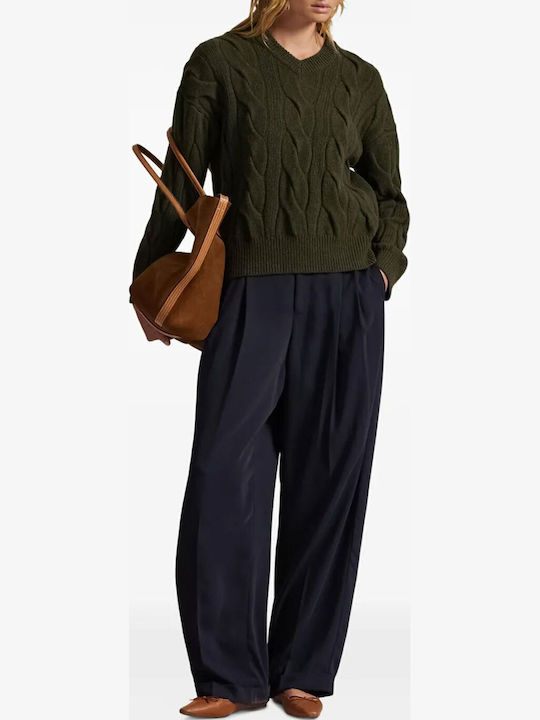 Women's Sweater Woolen with V Neckline Green